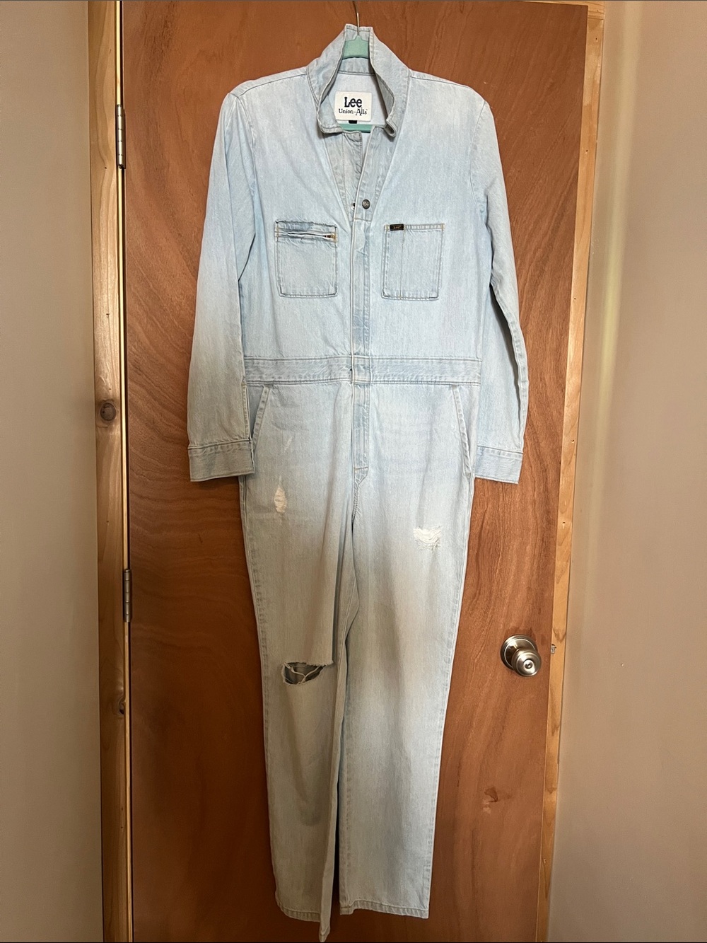 Lee Light Wash Denim Zip-Front Jumpsuit - Pale Blue